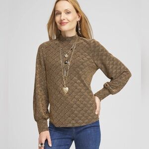 Chicos Textured Gold Mock-Neck Top Sz L